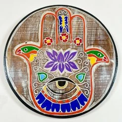 Darthome Limited Hand Carved Round Hand Of Fatima Wood Wall Plaque 30cm