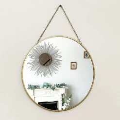 Gold Chain Hanging Round Wall Mirror