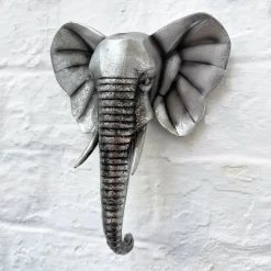 Darthome Limited Silver Resin Elephant Bust Wall Ornament 21cm