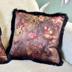 Darthome Limited Fringed Boho Floral Velvet Cushion
