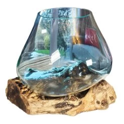 Darthome Limited Large Molten Glass Bowl On Teak Root Stand -Décor Dreams Shop IMG 7347.JPEGcopy