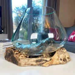Darthome Limited Large Molten Glass Bowl On Teak Root Stand -Décor Dreams Shop IMG 7353 JPEG