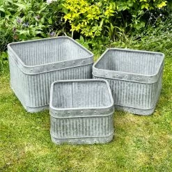 Darthome Limited Set Of 3 Galvanised Square Tub Planters