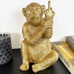 Darthome Limited Gold Up Yours Monkey Ornament 11x19x11cm