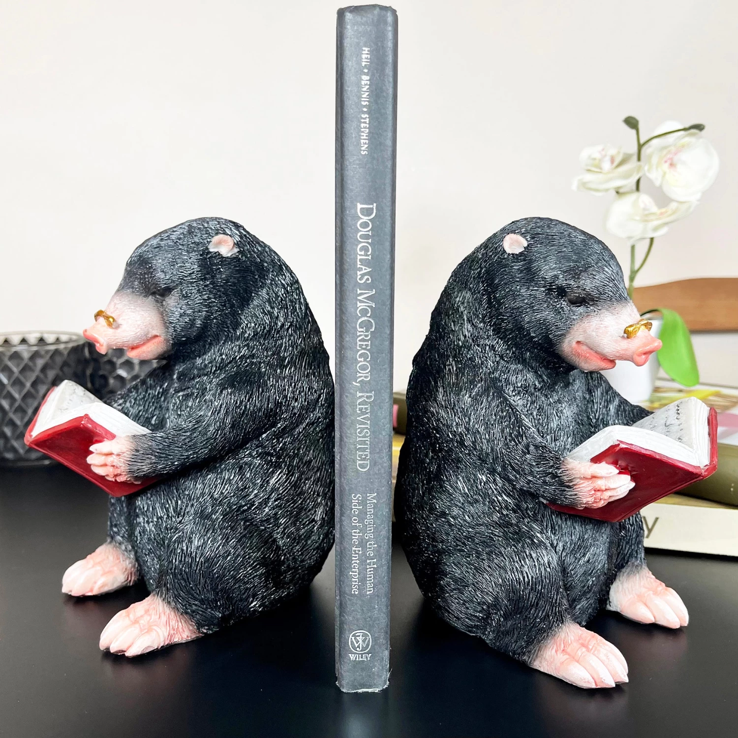 Darthome Limited Black Reading Mole Bookends 3 Darthome Limited Black Reading Mole Bookends