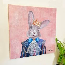 Darthome Limited Pink Royal Rabbit Canvas Wall Art 50x50cm