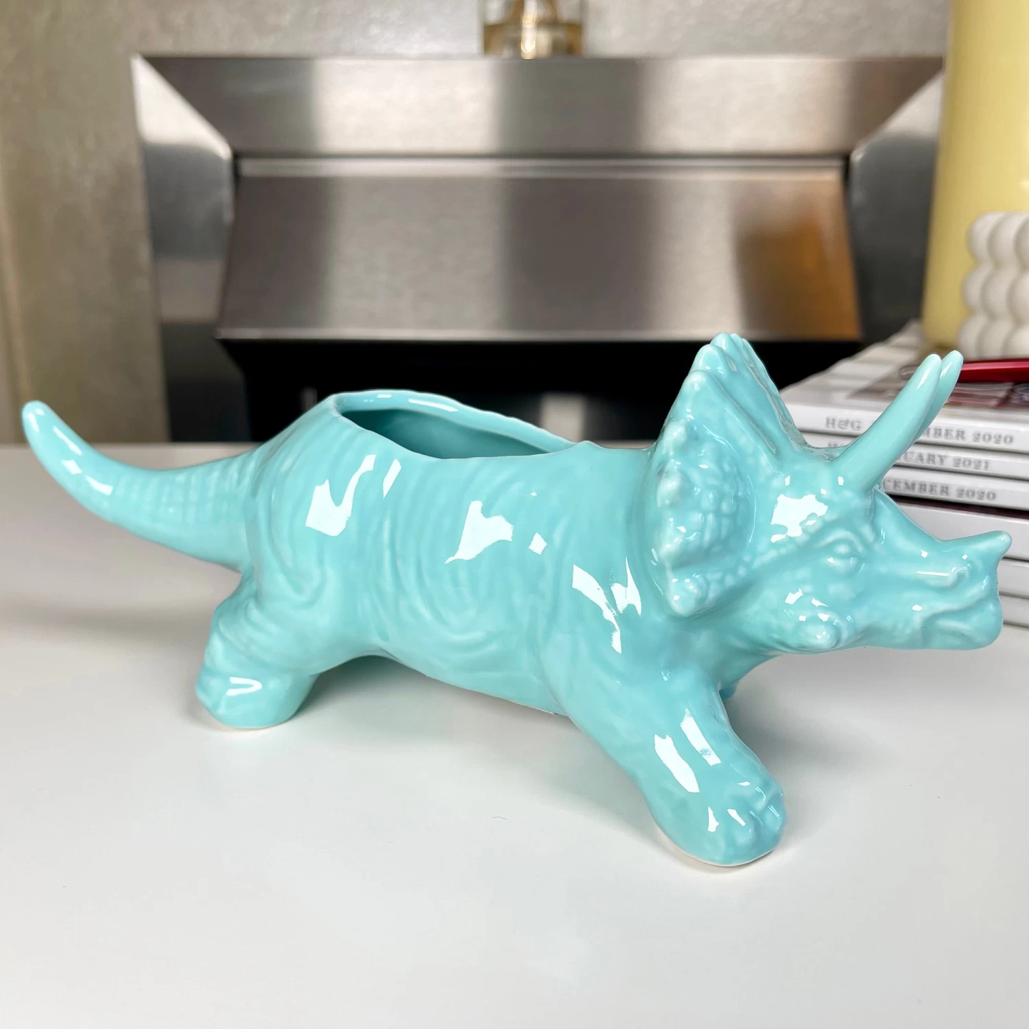 Darthome Limited Blue Ceramic Triceratops Succulent Planter 3 Darthome Limited Blue Ceramic Triceratops Succulent Planter
