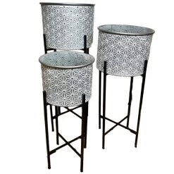 Darthome Limited Set Of 3 Embossed Daisy Chain Drum Planters -Décor Dreams Shop IMG E0722copy