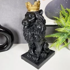 Darthome Limited Black Royal Lion With Gold Crown Statue 13x26x16cm
