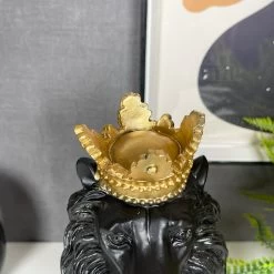 Darthome Limited Black Royal Lion With Gold Crown Statue 13x26x16cm -Décor Dreams Shop IMG E1106
