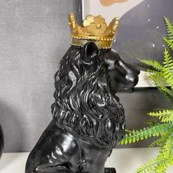 Darthome Limited Black Royal Lion With Gold Crown Statue 13x26x16cm -Décor Dreams Shop IMG E1109