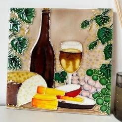 Darthome Limited Cheese And Wine Ceramic Tile Wall Art 8x8"