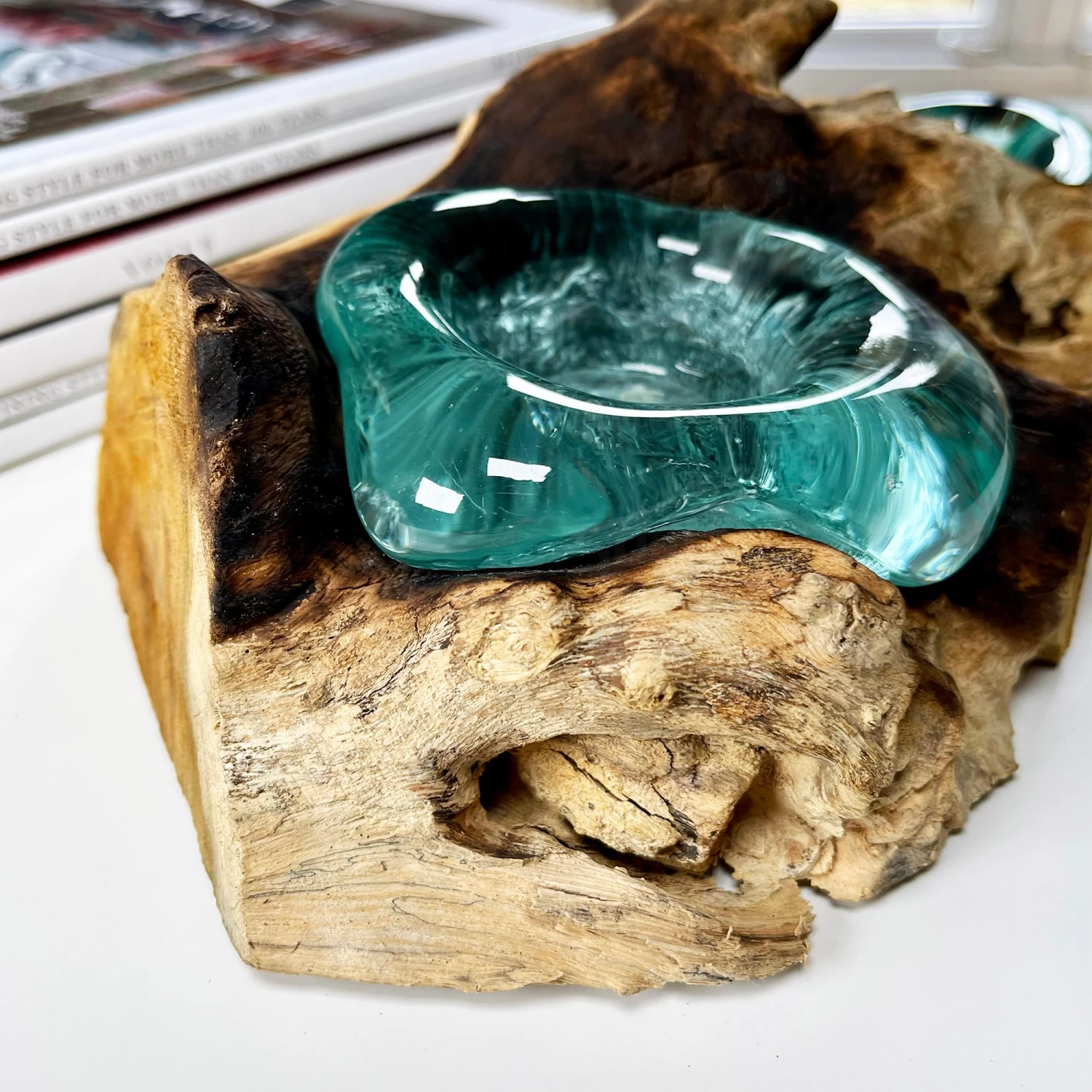 Darthome Limited Molten Glass Double Candle Holder On Teak Root Stand 4 Darthome Limited Molten Glass Double Candle Holder On Teak Root Stand - Image 2