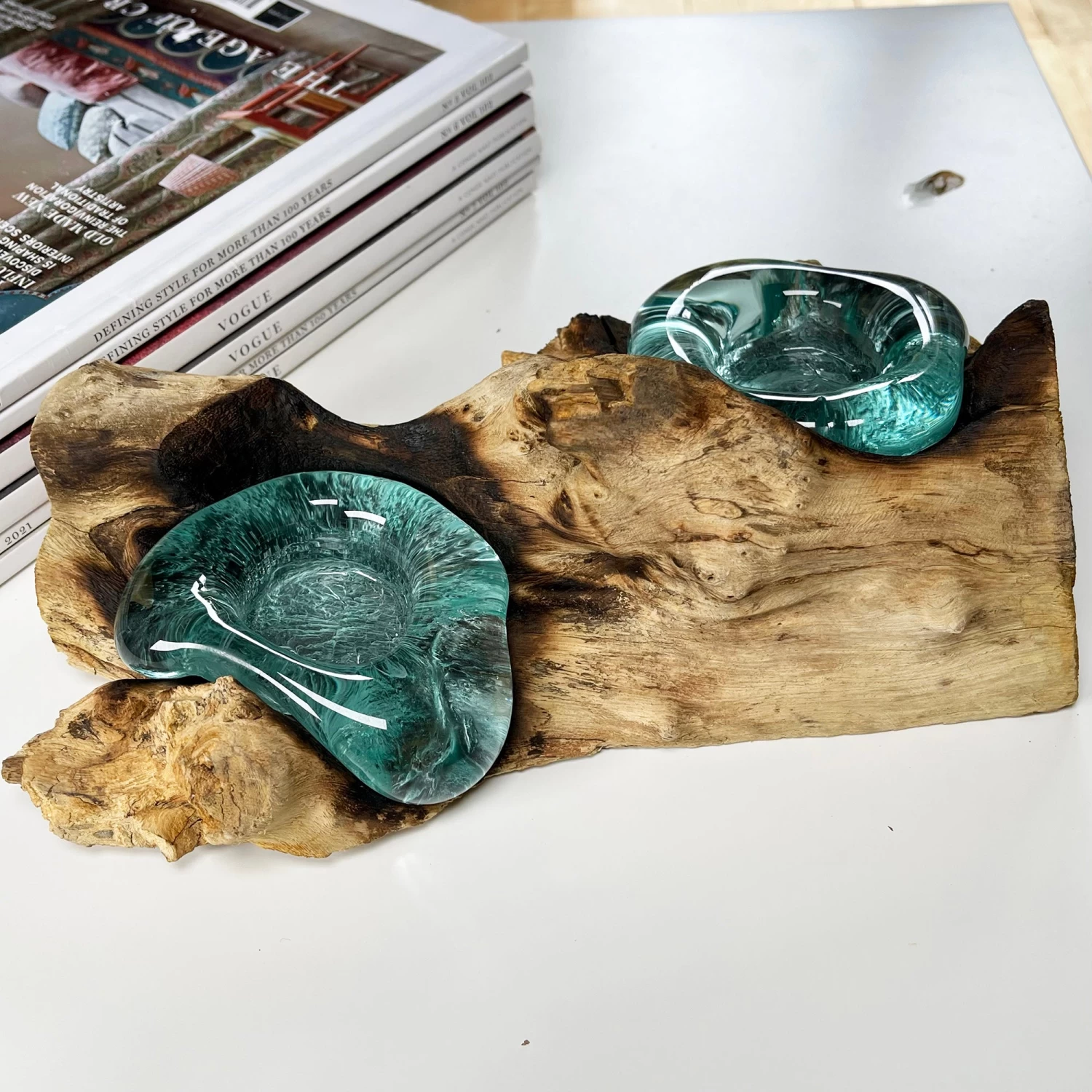 Darthome Limited Molten Glass Double Candle Holder On Teak Root Stand 7 Darthome Limited Molten Glass Double Candle Holder On Teak Root Stand - Image 5