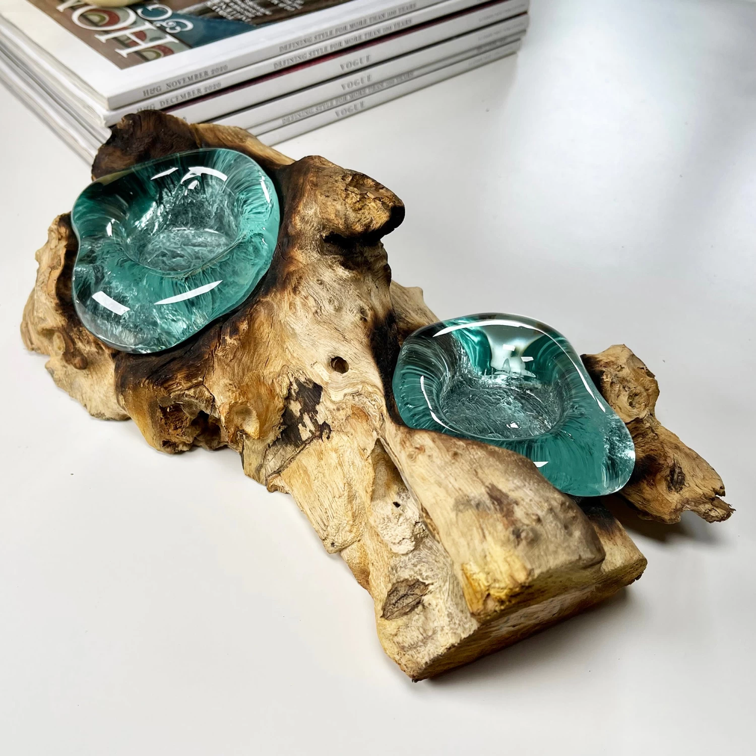 Darthome Limited Molten Glass Double Candle Holder On Teak Root Stand 10 Darthome Limited Molten Glass Double Candle Holder On Teak Root Stand - Image 8