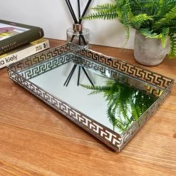 Darthome Limited Greek Key Silver Rectangle Mirrored Tray 10 Darthome Limited Greek Key Silver Rectangle Mirrored Tray -Décor Dreams Shop IMG E3381