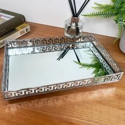 Darthome Limited Greek Key Silver Rectangle Mirrored Tray 11 Darthome Limited Greek Key Silver Rectangle Mirrored Tray -Décor Dreams Shop IMG E3383