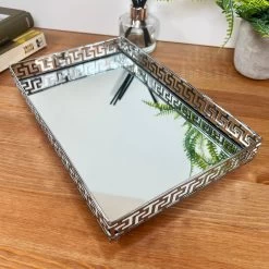 Darthome Limited Greek Key Silver Rectangle Mirrored Tray 12 Darthome Limited Greek Key Silver Rectangle Mirrored Tray -Décor Dreams Shop IMG E3384