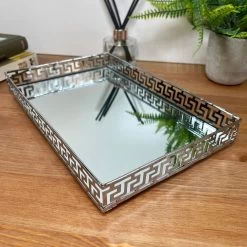 Darthome Limited Greek Key Silver Rectangle Mirrored Tray 13 Darthome Limited Greek Key Silver Rectangle Mirrored Tray -Décor Dreams Shop IMG E3386