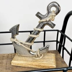 Darthome Limited Silver Metal Anchor Ornament On Wooden Stand