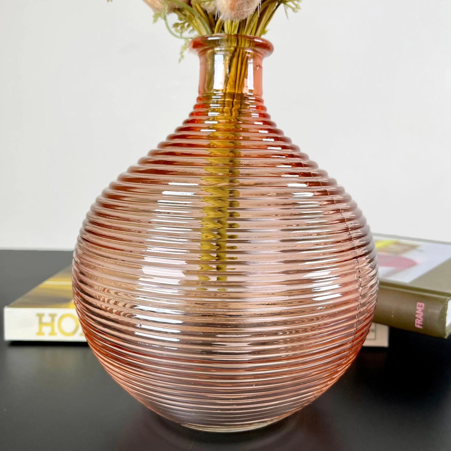 Darthome Limited Pink Ribbed Glass Bottle Vase 4 Darthome Limited Pink Ribbed Glass Bottle Vase - Image 2