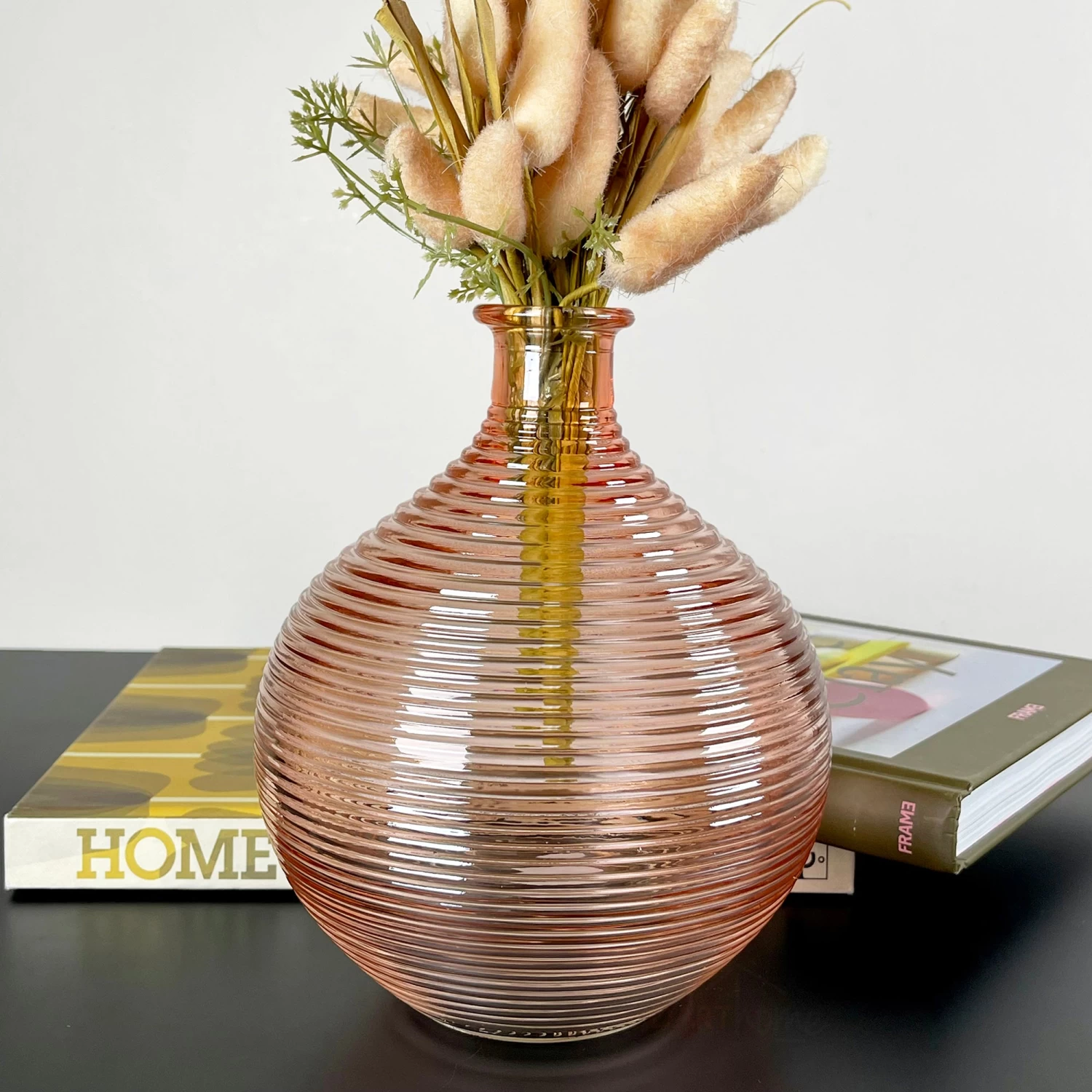 Darthome Limited Pink Ribbed Glass Bottle Vase 3 Darthome Limited Pink Ribbed Glass Bottle Vase