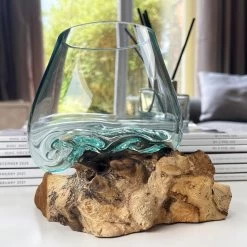 Darthome Limited 12cm Molten Glass Bowl With Teak Root Stand -Décor Dreams Shop IMG E6061 edited63