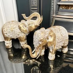Darthome Limited Set Of 2 Gold Indian Elephant Ornaments