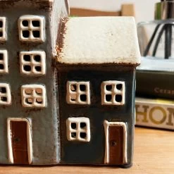 Darthome Limited Ceramic Navy Blue 3 Houses Tea Light Holder -Décor Dreams Shop IMG E6723