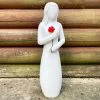 Darthome Limited Woman With Red Rose Garden Ornament - White Marble Resin