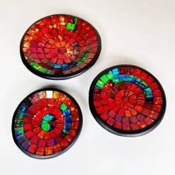 Darthome Limited 3x Handmade Red Round Glass Mosaic Decorative Bowl Set