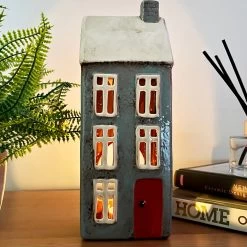 Darthome Limited Tall Ceramic Grey House Tea Light Holder