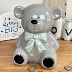 Darthome Limited Ceramic Teddy Bear Moneybox - Dark Grey