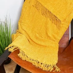 Darthome Limited Soft Plaid Ochre Yellow Throw 127cm X 152cm