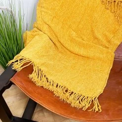 Darthome Limited Soft Plaid Ochre Yellow Throw 127cm X 152cm -Décor Dreams Shop IMG E8396