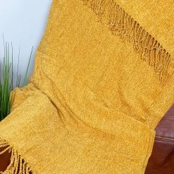 Darthome Limited Soft Plaid Ochre Yellow Throw 127cm X 152cm -Décor Dreams Shop IMG E8398