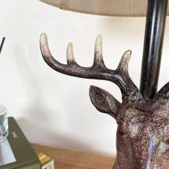 Darthome Limited Stags Head Table Lamp With White Linen Shade -Décor Dreams Shop IMG E8818 editedBK