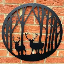 Darthome Limited Black Stags In Forest Silhouette Wall Art