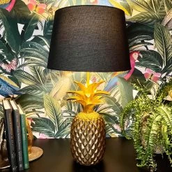 Darthome Limited Gold Pineapple Table Lamp W/ Black Fabric Shade