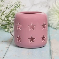 Darthome Limited Ceramic Pink Star Tea Light Candle Lantern 10cm